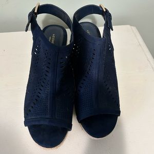 Dark blue peep toe wedges